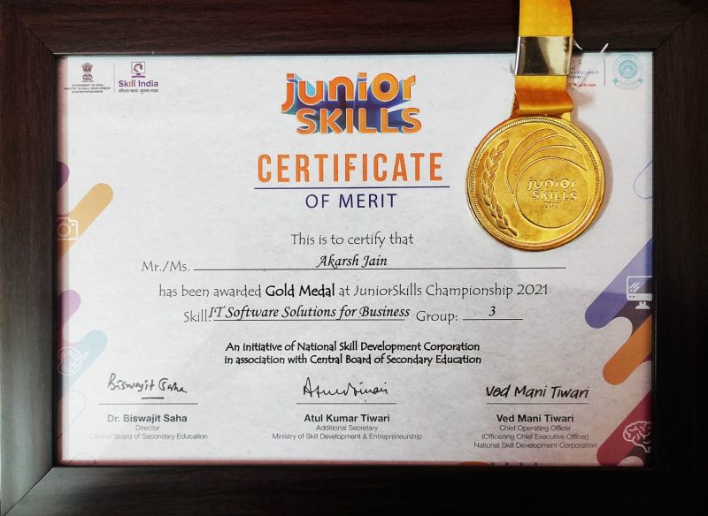 National App Development Gold Medalist at WorldSkill India